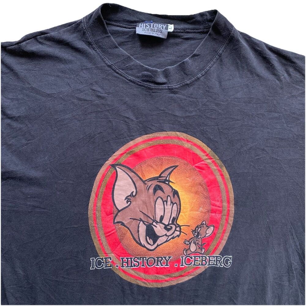 Vintage Iceberg History Tom & Jerry T Shirt Long Sleeve Y2K Large Black Italy